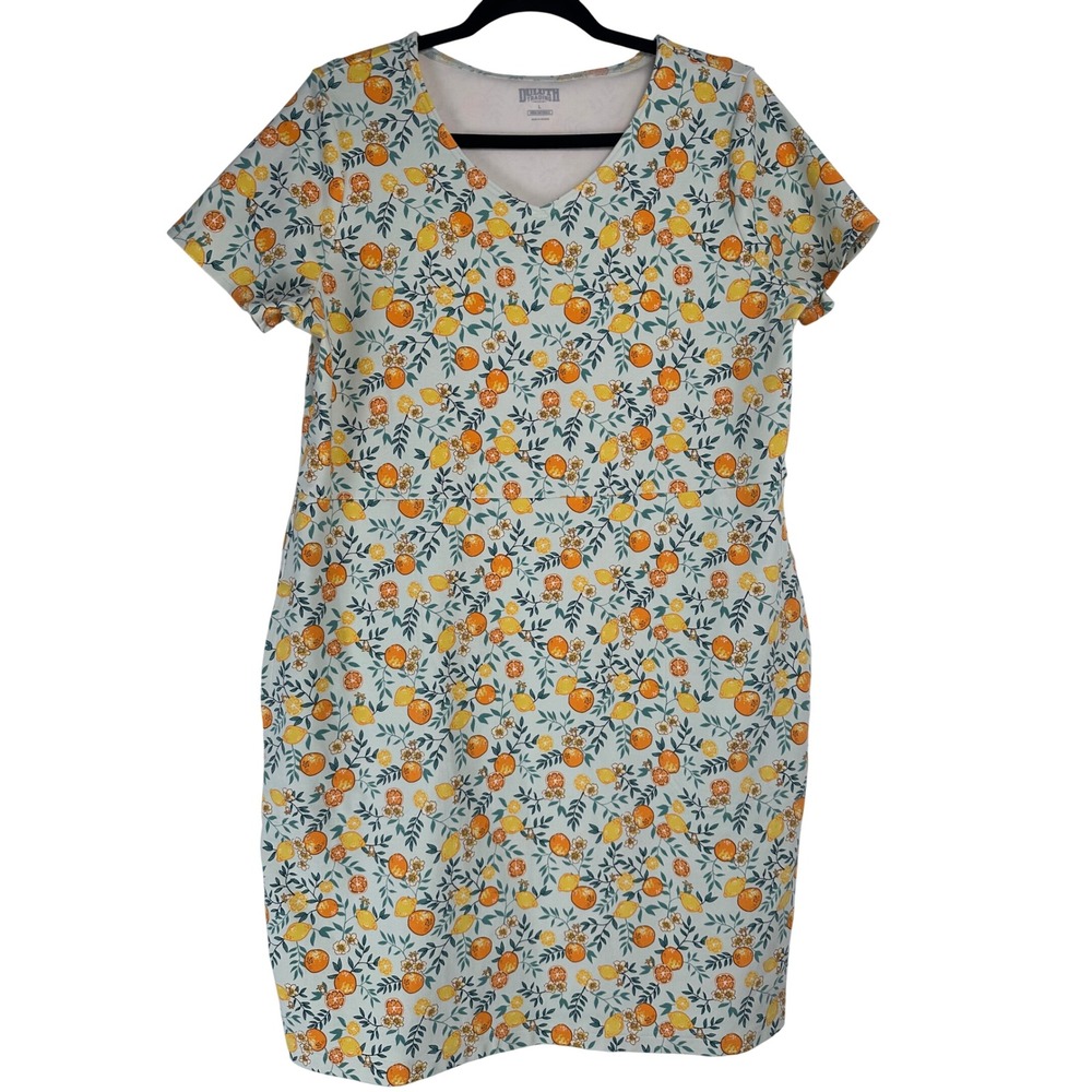 Duluth Trading Co Noga Naturale Citrus Floral V-Neck Pocket Dress Large